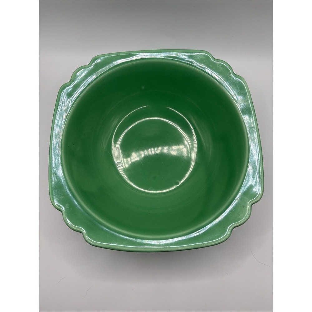 Vintage Homer Laughlin Riviera Green 9" Nappy Bowl - Art Deco Scalloped Edge - Picture 2 of 5